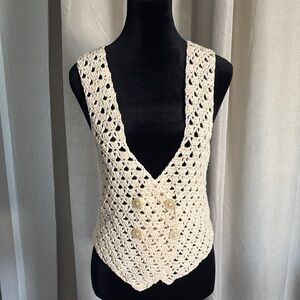 Crochet Cream Vest with Button Detail
